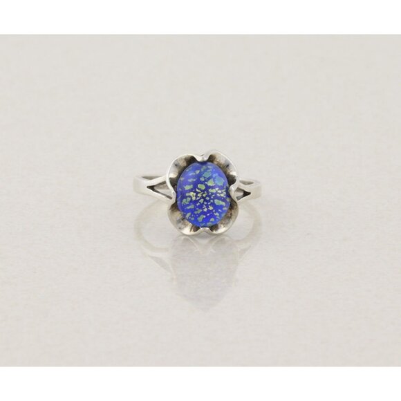 Sterling Silver Blue Foil Opal Ring Size 7 1/4 - Picture 6 of 7